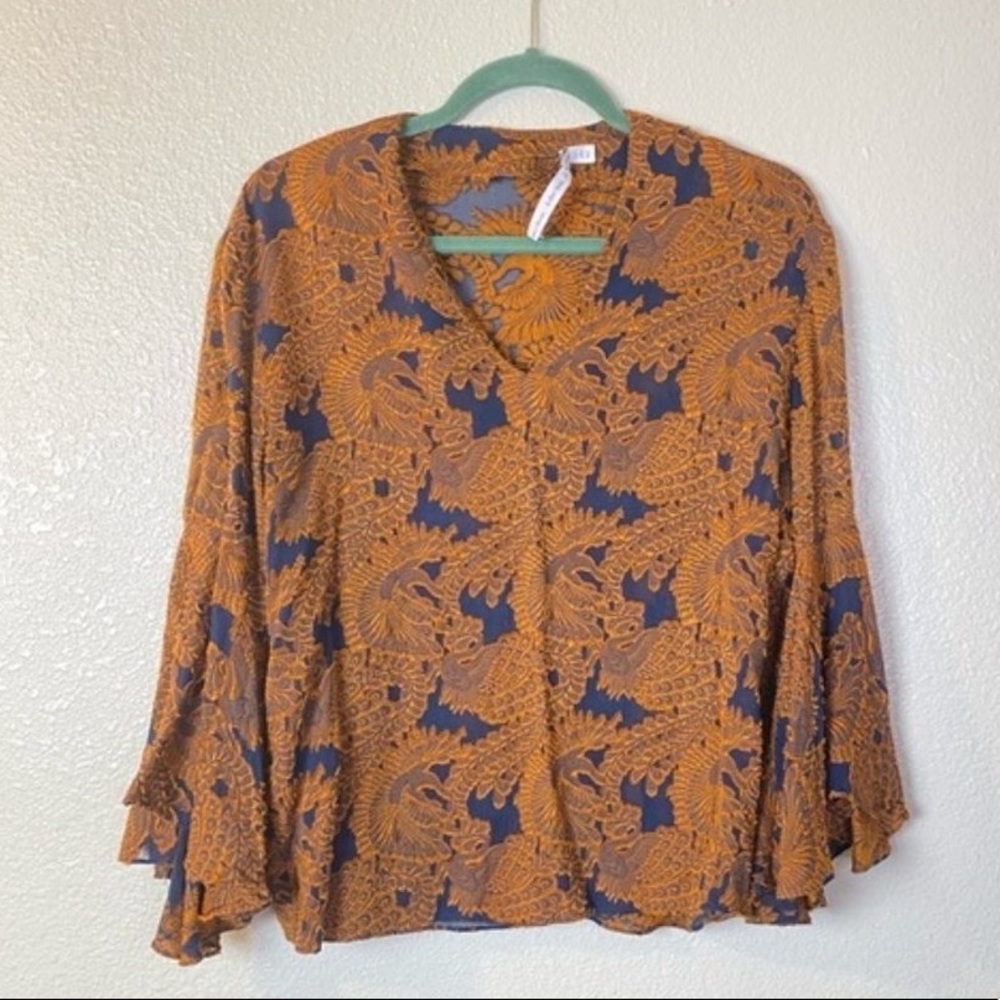 & OTHER STORIES Embroidered Silk Bell Sleeve Top